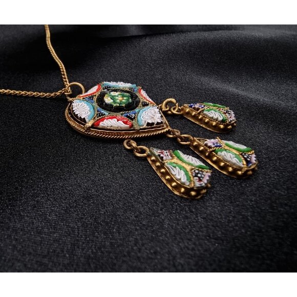 Rare Find Vintage 1930s-1950s Italian Gold Tone Necklace W/ Hand-Painted Micromo - Picture 5 of 7